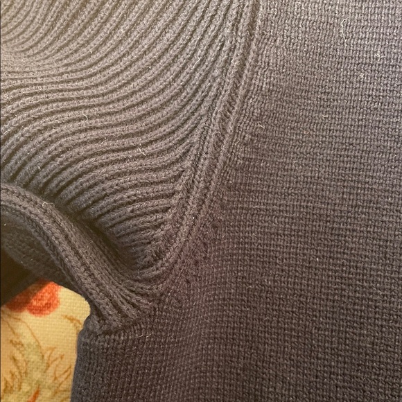 Theory Navy Crew Neck Tight Knit front and Ribbed Back Detail and Slit Sweater - Picture 12 of 12